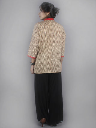 Beige Red Hand Block Printed Shirt- S3517005