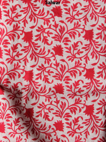 Red Beige Hand Block Printed Cotton Suit-Salwar Fabric With Chiffon Dupatta - S1628098