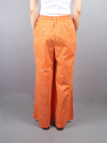 Orange White Hand Block Printed Tie-Up Waist Straight Cotton Palazzo - P1117031
