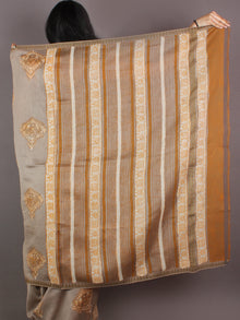 Beige Brown Bagru Hand Block Printed Chanderi Saree With Geecha Border - S03170305