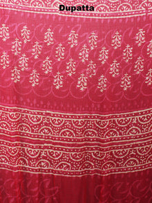 Red White Hand Block Printed Cotton Suit-Salwar Fabric With Chiffon Dupatta - S1628045