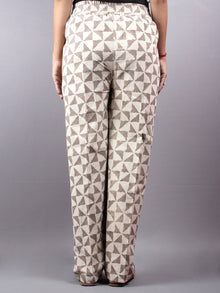 Beige Hand Block Printed Elasticated Waist Trousers- T0317005