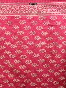Red White Hand Block Printed Cotton Suit-Salwar Fabric With Chiffon Dupatta - S1628045