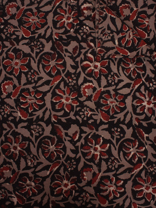 Black Brown Maroon Hand Block Printed Cotton Cambric Fabric Per Meter - F0916443