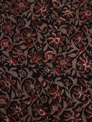 Black Brown Maroon Hand Block Printed Cotton Cambric Fabric Per Meter - F0916443