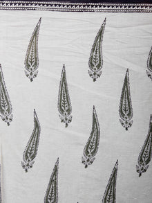 Beige Green Black Cotton Hand Block Printed Saree in Natural Colors - S03170500