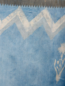 Sky Blue Ivory Hand Block Printed in Natural Vegetable Colors Chanderi Saree With Geecha Border - S03170503