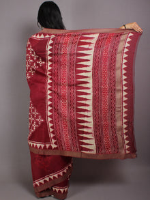 Cherry Beige Hand Block Printed in Natural Vegetable Colors Chanderi Saree With Geecha Border - S03170504