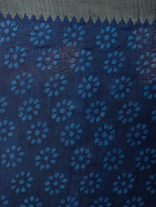 Indigo Ivory White Hand Block Printed in Natural Vegetable Colors Chanderi Saree With Geecha Border - S03170505