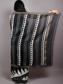 Black White Hand Block Printed in Natural Vegetable Colors Chanderi Saree With Geecha Border - S03170506