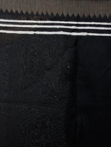 Black White Hand Block Printed in Natural Vegetable Colors Chanderi Saree With Geecha Border - S03170506