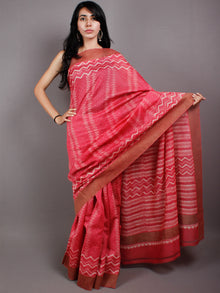 Pastel Pink Beige Hand Block Printed in Natural Vegetable Colors Chanderi Saree With Geecha Border - S03170507