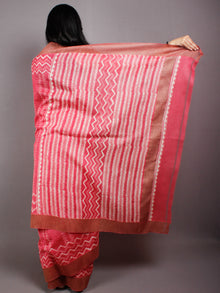 Pastel Pink Beige Hand Block Printed in Natural Vegetable Colors Chanderi Saree With Geecha Border - S03170507