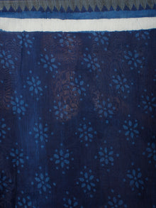 Indigo Ivory White Hand Block Printed in Natural Vegetable Colors Chanderi Saree With Geecha Border - S03170508
