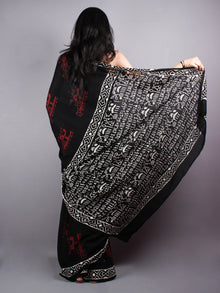 Black Red Cotton Hand Block Printed Saree - S0317051
