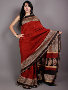 Red Black Hand Block Bagru Printed in Natural Vegetable Colors Chanderi Saree With Geecha Border - S03170510