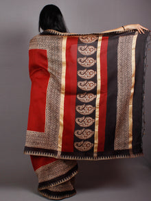 Red Black Hand Block Bagru Printed in Natural Vegetable Colors Chanderi Saree With Geecha Border - S03170510