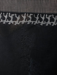 Black White Hand Block Printed in Natural Vegetable Colors Chanderi Saree With Geecha Border - S03170511
