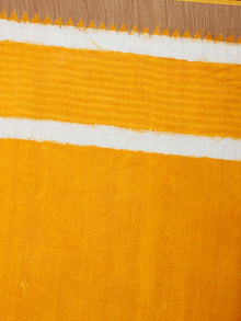 Yellow Beige White Hand Block Printed in Natural Vegetable Colors Chanderi Saree With Geecha Border - S03170513