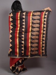 Red Beige Black Hand Block Printed in Natural Vegetable Colors Chanderi Saree With Geecha Border - S03170520