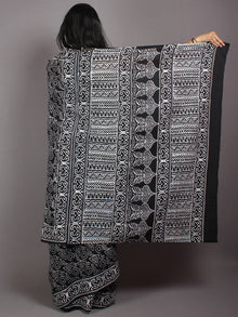 Black White Cotton Hand Block Printed Saree in Natural Colors - S03170522