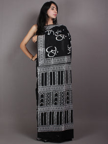 Black White Cotton Hand Block Printed Saree in Natural Colors - S03170527