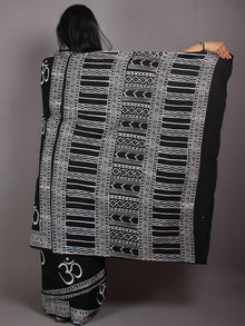 Black White Cotton Hand Block Printed Saree in Natural Colors - S03170527