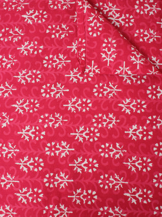 Rose Pink White Hand Block Printed Cotton Cambric Fabric Per Meter - F0916451