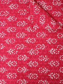 Rose Pink White Hand Block Printed Cotton Cambric Fabric Per Meter - F0916451
