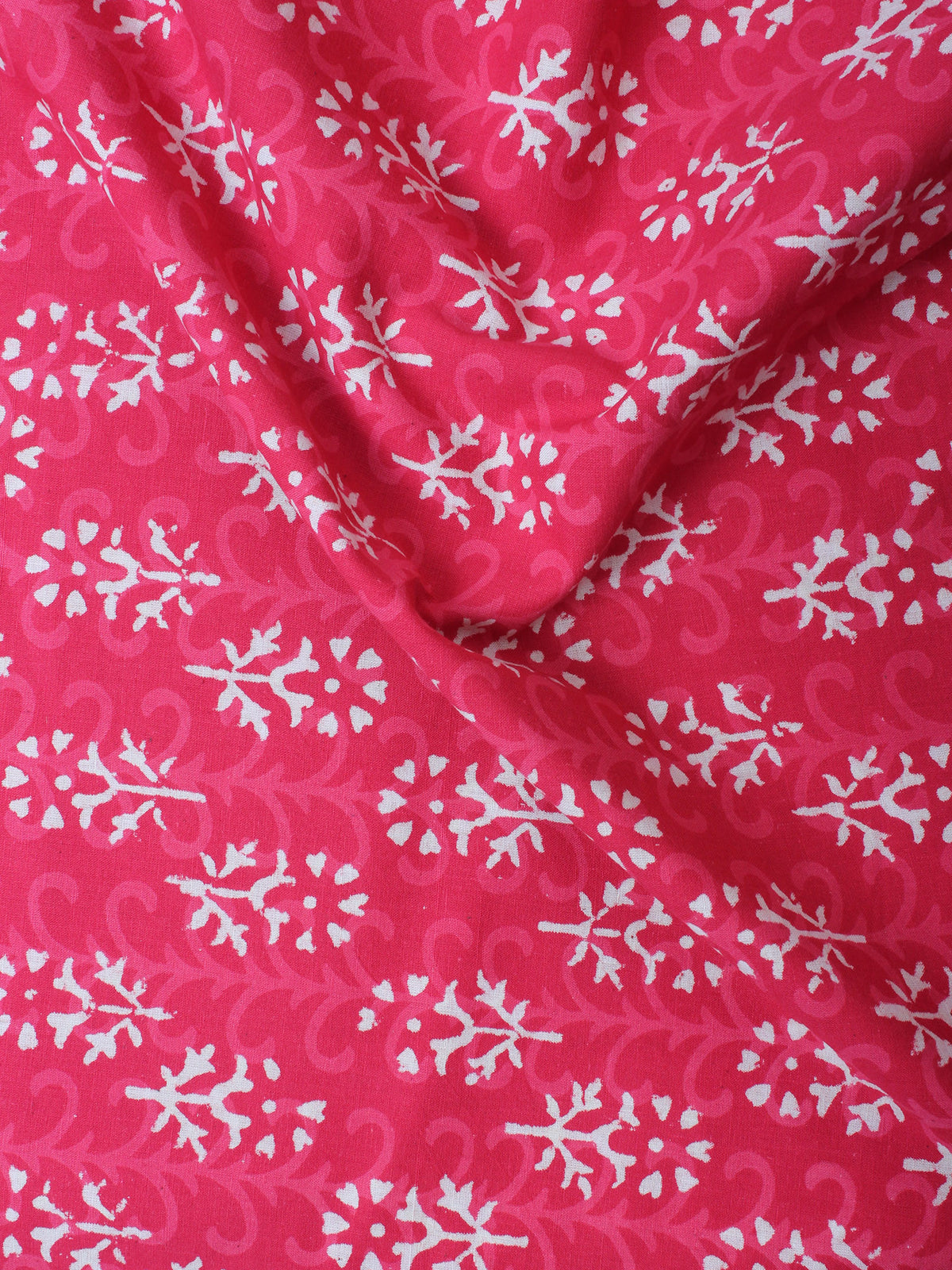 Rose Pink White Hand Block Printed Cotton Cambric Fabric Per Meter - F0916451