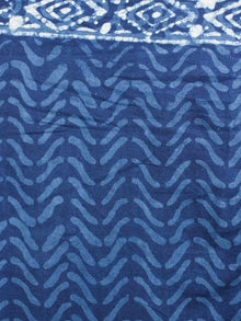 Indigo White Pink Hand Block Printed & Thread Embroidered Cotton Saree With Tassels - S031701361