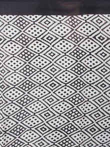 Ivory Black Cotton Hand Block Printed Saree in Natural Colors - S03170530
