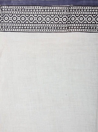 Beige Black Cotton Hand Block Printed Saree in Natural Colors - S03170531