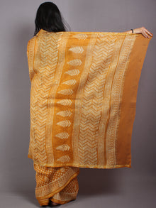 Yellow Beige Hand Block Bagru Printed in Natural Vegetable Colors Chanderi Saree - S03170534