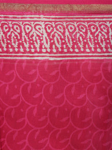 Red Pink Beige Hand Block Bagru Printed in Natural Vegetable Colors Chanderi Saree - S03170535