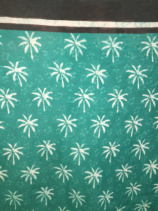 Basil Green Beige Hand Block Printed Cotton Saree in Natural Colors With Black Border- S03170536