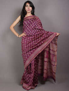 Purple Beige Pink Hand Block Bagru Printed in Natural Vegetable Colors Chanderi Saree - S03170538