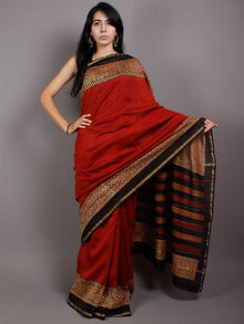 Maroon Black Beige Hand Block Printed & Painted in Natural Vegetable Colors Chanderi Saree - S03170540