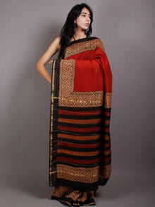 Maroon Black Beige Hand Block Printed & Painted in Natural Vegetable Colors Chanderi Saree - S03170540
