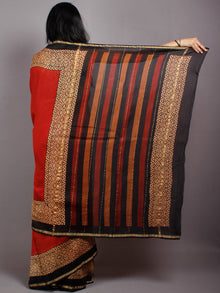 Maroon Black Beige Hand Block Printed & Painted in Natural Vegetable Colors Chanderi Saree - S03170540