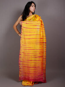 Yellow Pink Hand Shibori Dyed in Natural Colors  Chanderi Saree - S03170541