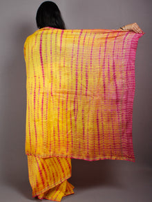 Yellow Pink Hand Shibori Dyed in Natural Colors  Chanderi Saree - S03170541