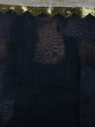 Black Ivory White Hand Block Printed in Natural Vegetable Colors Chanderi Saree With Geecha Border - S03170543