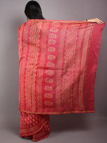 Red Pink Beige Hand Block Bagru Printed in Natural Vegetable Colors Chanderi Saree - S03170548
