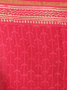 Red Pink Beige Hand Block Bagru Printed in Natural Vegetable Colors Chanderi Saree - S03170549