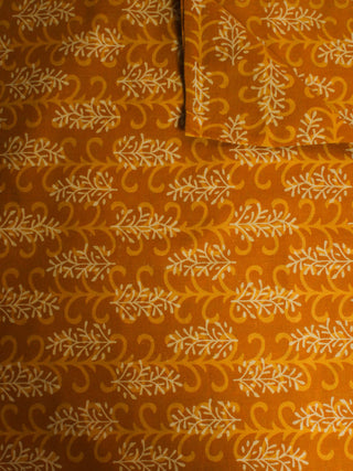 GoldenRod Yellow Beige Hand Block Printed Cotton Cambric Fabric Per Meter - F0916453