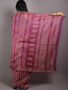 Purple Beige Pink Hand Block Bagru Printed in Natural Vegetable Colors Chanderi Saree - S03170553