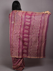 Purple Beige Pink Hand Block Bagru Printed in Natural Vegetable Colors Chanderi Saree - S03170554