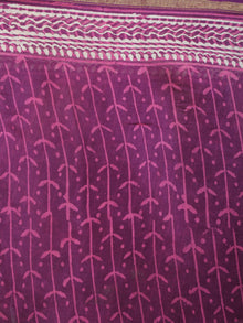 Purple Beige Pink Hand Block Bagru Printed in Natural Vegetable Colors Chanderi Saree - S03170554