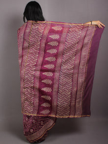 Purple Beige Pink Hand Block Bagru Printed in Natural Vegetable Colors Chanderi Saree - S03170555